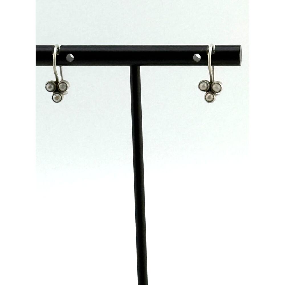 Jane Diaz Sterling Silver Dainty White Pearl Clover Drop Earring